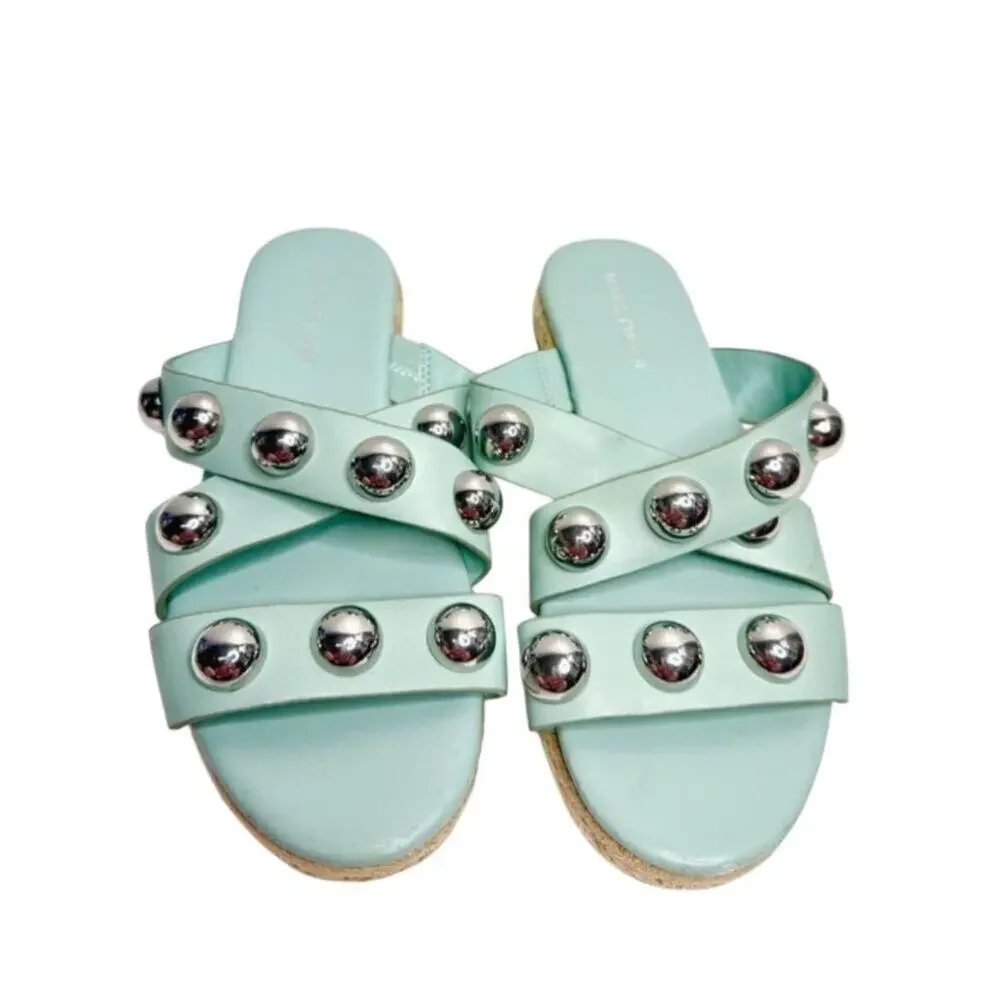 Marc Fisher Sandals Womens Size 6 Green Prisca Crisscross Espadrille‎ Slides